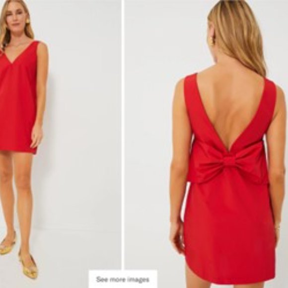 Red Bow Bella Mini Dress Hyacinth House - Perfect for the Holidays & FLATTERING! - Picture 3 of 3